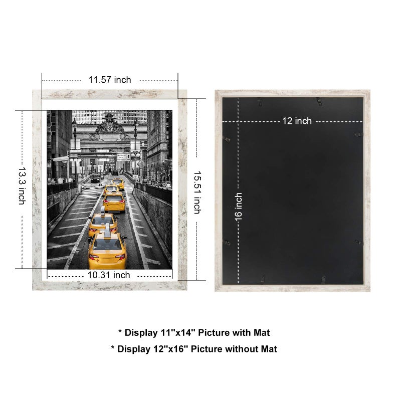 Finefrarm 12x16 Frames Display 11x14 Picture with Mat or 12 x 16 Photo Without Mat Rustic Style Picture Frame Wall Art for Living Room Wall Mounting Decor - Image 2